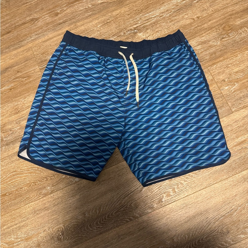 Fair Harbor Mens Anchor Blue Art Waves Print Lined Swim Shorts Trunks Size XL